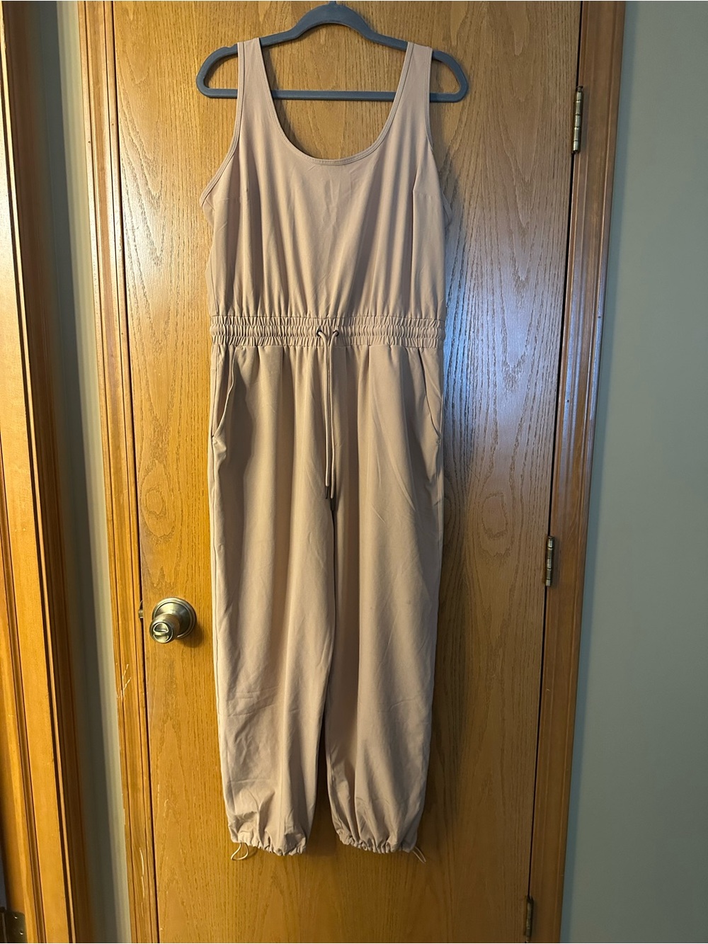 Abercrombie & Fitch Sleeveless Jumpsuit in Light Beige